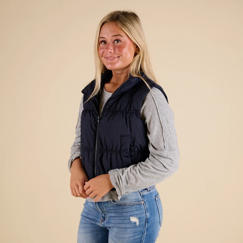 Ruched Cropped Vest Navy