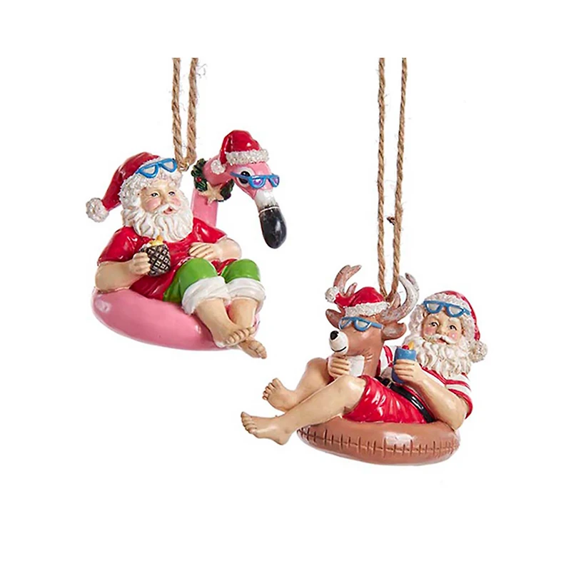 Assorted Beach Santa on a Float Ornament