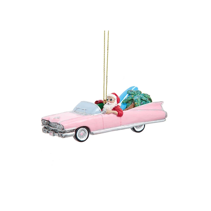 Pink Cadillac Santa Ornament