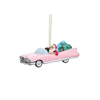 Pink Cadillac Santa Ornament