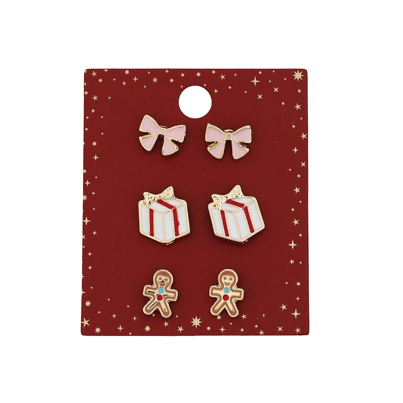 Pink Bow 3 Piece Earring Set