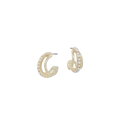 Pearl and Gold Layered Hoop Earrings