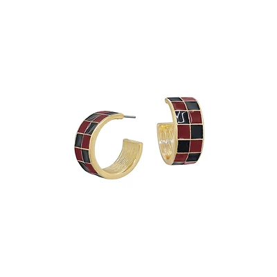 Garnet and Black Checkered Hoop Earrings