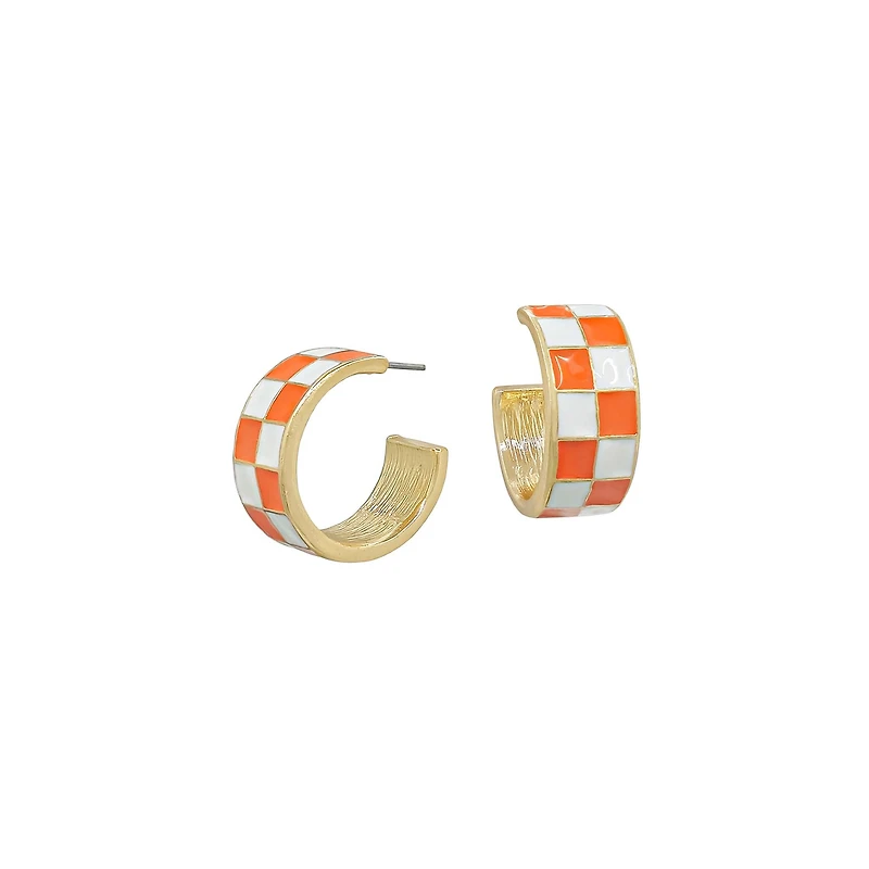 Orange and White Checkered Hoop Earrings