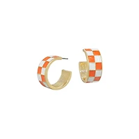 Orange and White Checkered Hoop Earrings