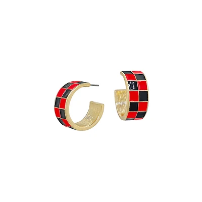 Red and Black Checkered Hoop Earrings