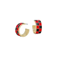 Red and Black Checkered Hoop Earrings