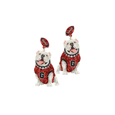 Red and Black Glitter Bulldog Earrings