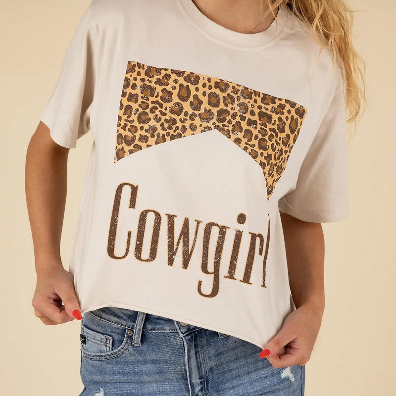 Cheetah Cowgirl Crop Short Sleeve T-Shirt