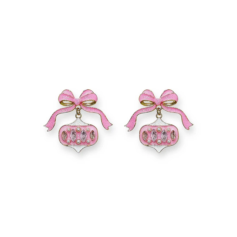 Pink Bow Ornament Earrings