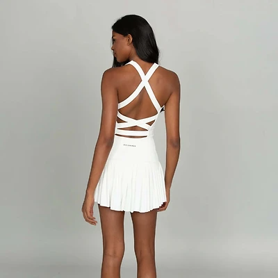 Criss Cross Back Pleated Tennis Dress White