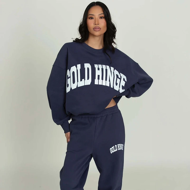 Gold Hinge Arch Crewneck Dark Denim Blue
