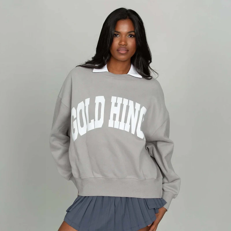 Gold Hinge Arch Crewneck Grey