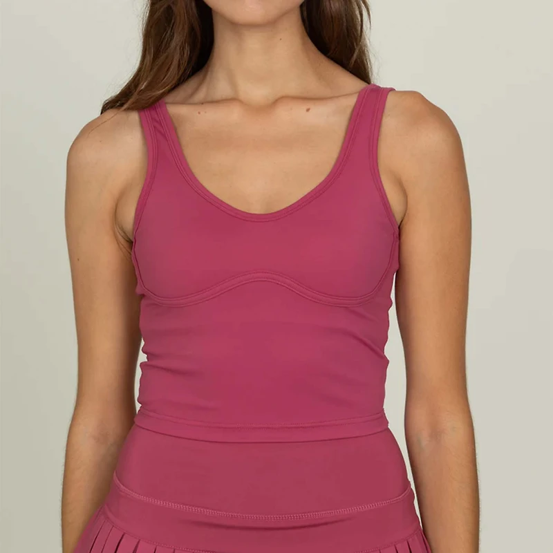 Lined Mid Length Bra Tank Top Raspberry