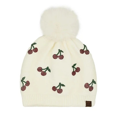 Cherry Embellished Pom CC Beanie