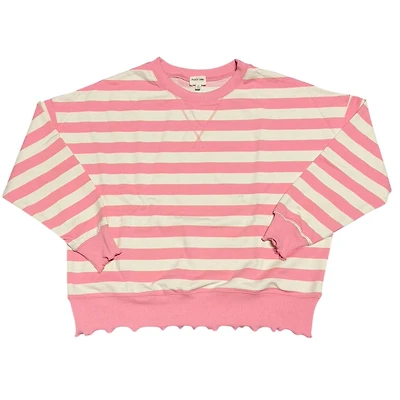Striped Crewneck Sweatshirt Pink and Ivory