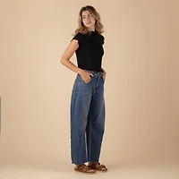 Medium Wash Seamed Barrel Jeans