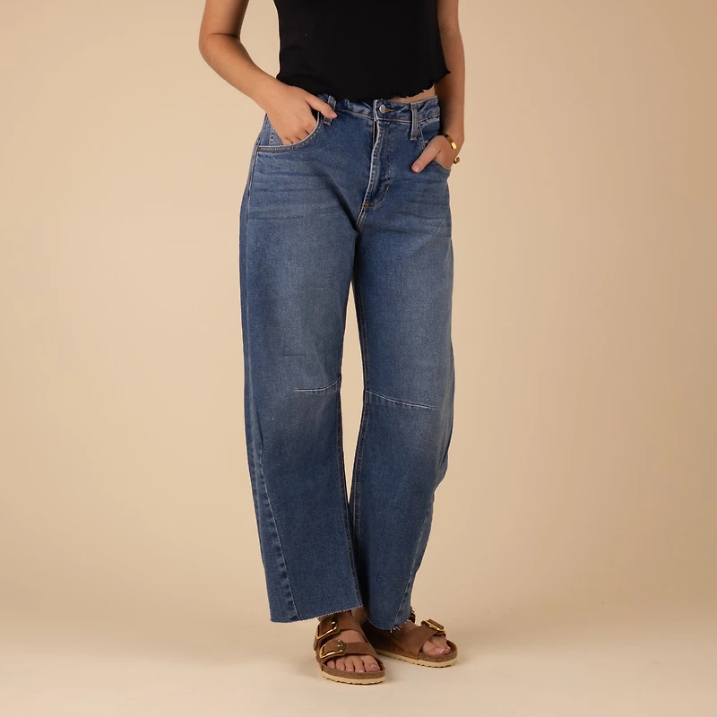 Medium Wash Seamed Barrel Jeans