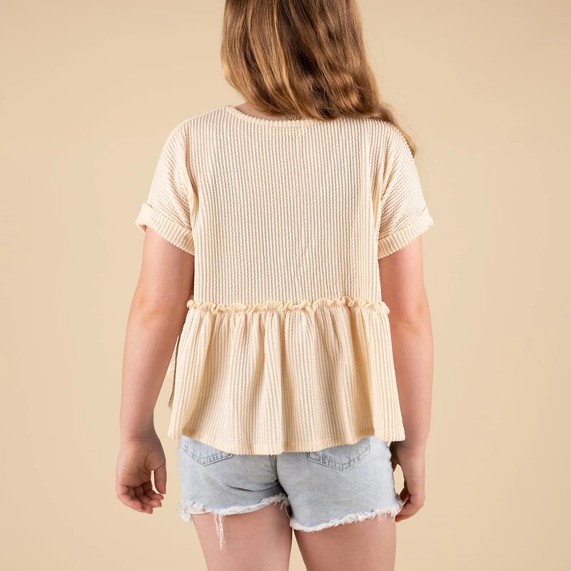 Youth Ribbed Short Sleeve Babydoll Top