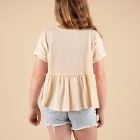 Youth Ribbed Short Sleeve Babydoll Top