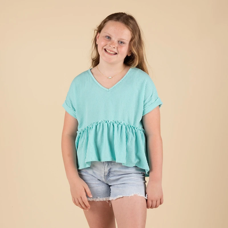 Youth Ribbed Short Sleeve Babydoll Top