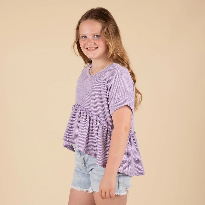 Youth Ribbed Short Sleeve Babydoll Top