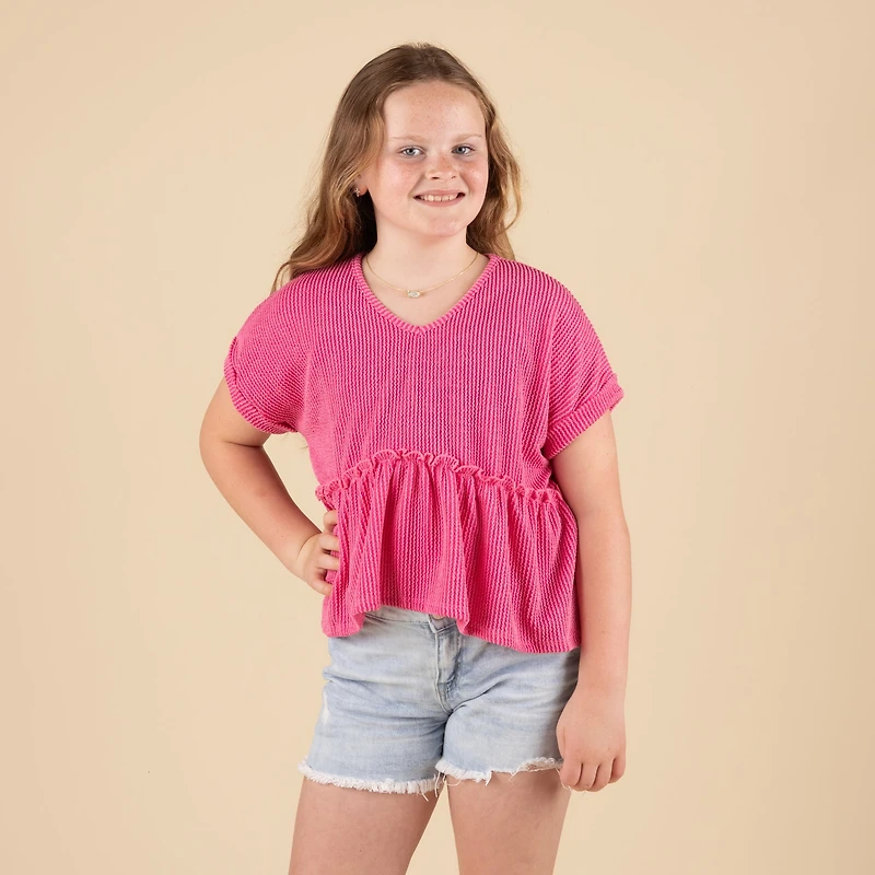 Youth Ribbed Short Sleeve Babydoll Top