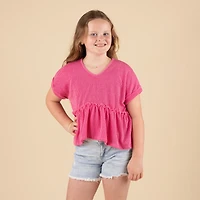 Youth Ribbed Short Sleeve Babydoll Top