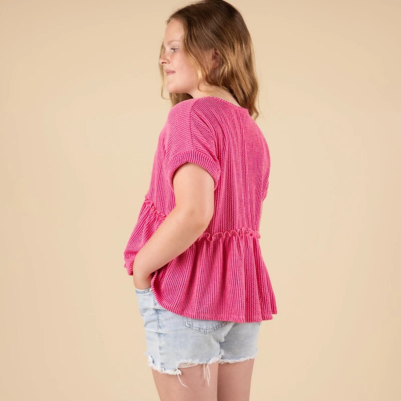 Youth Ribbed Short Sleeve Babydoll Top