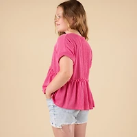 Youth Ribbed Short Sleeve Babydoll Top