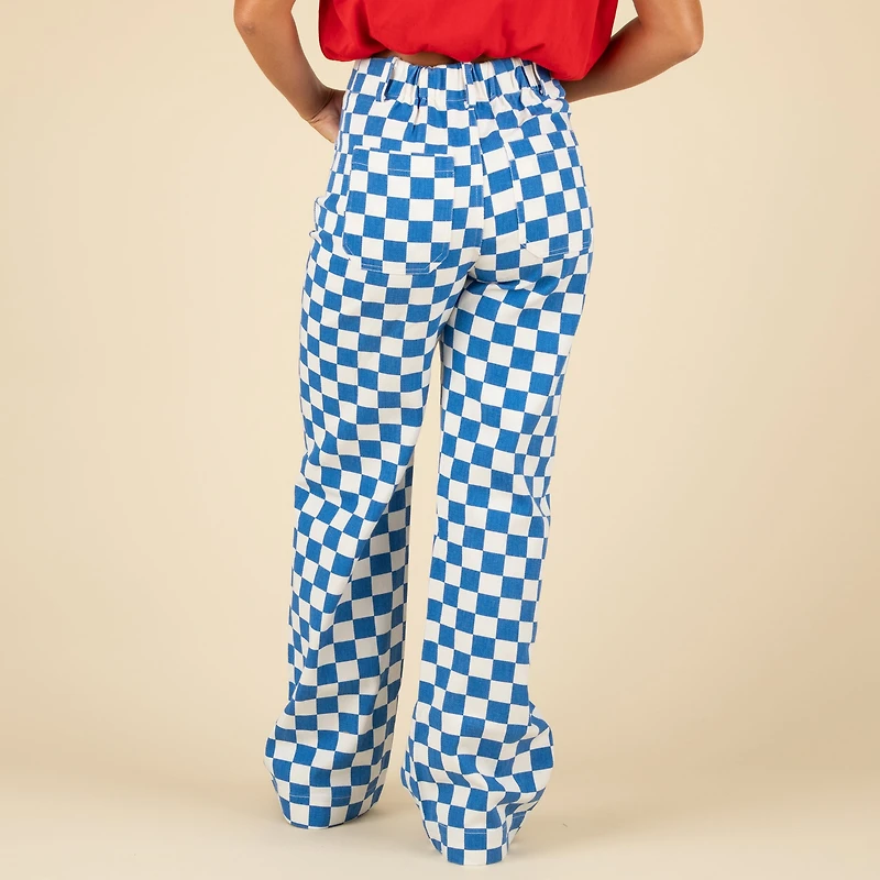 Women's Blue Checkered Pants