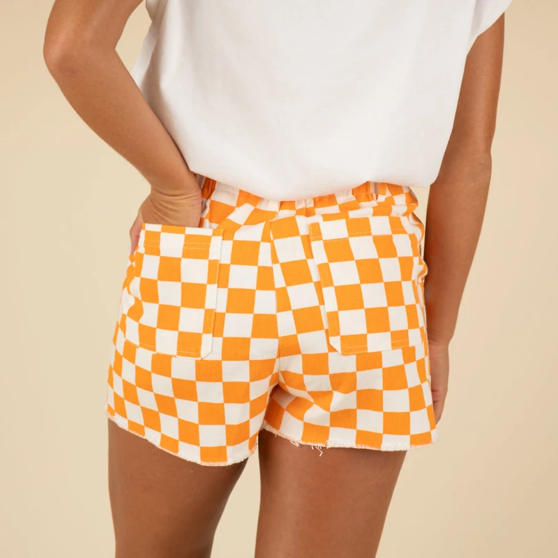 Women's Orange Checkered Shorts