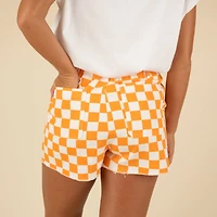 Women's Orange Checkered Shorts