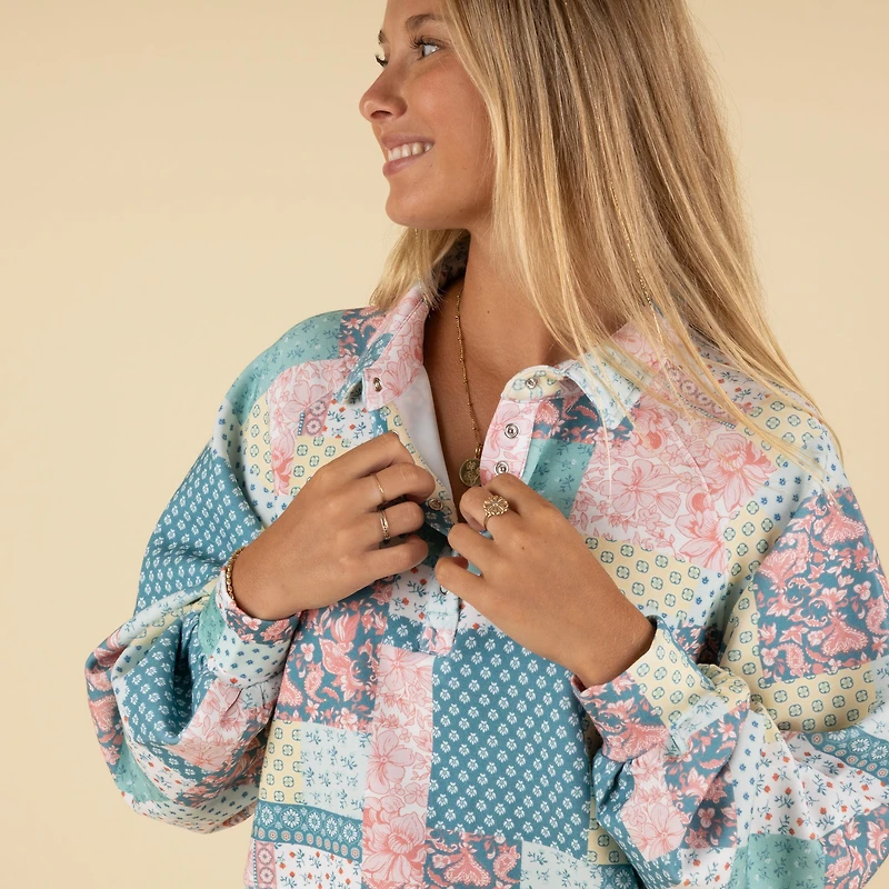 Quilt Patch Luxe Polo Pullover