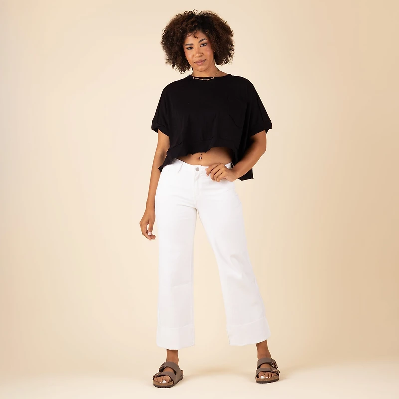 Cut Cuff Wide Leg Jeans White
