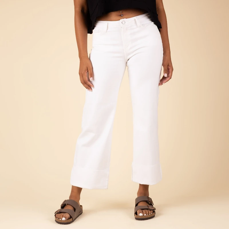 Cut Cuff Wide Leg Jeans White