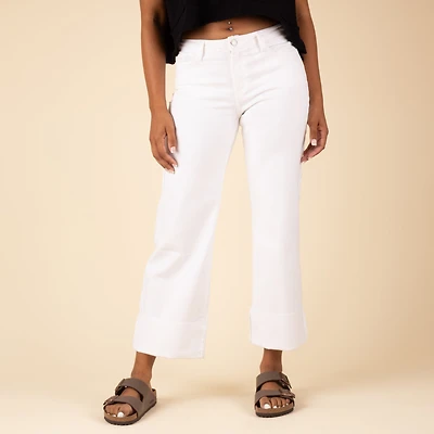 Cut Cuff Wide Leg Jeans White