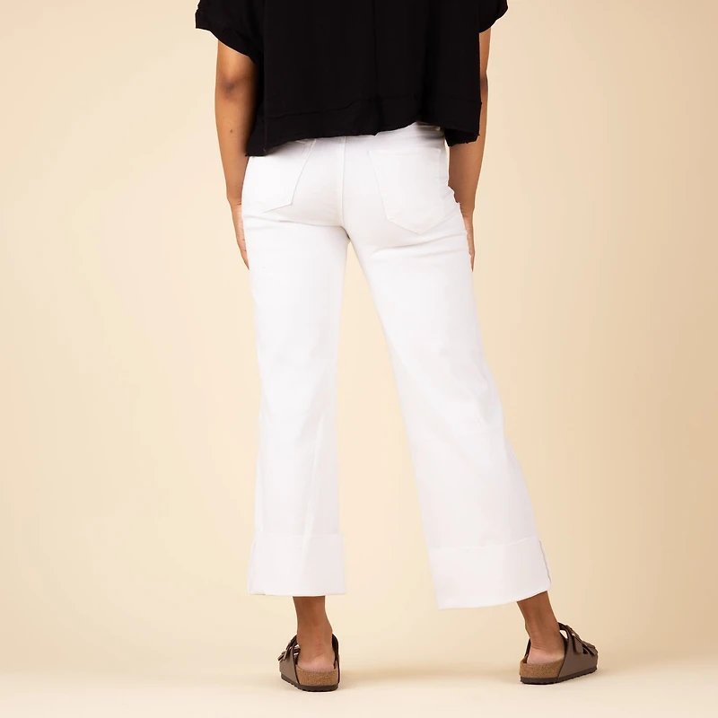 Cut Cuff Wide Leg Jeans White