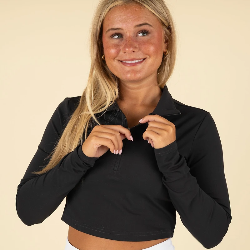 Crop Top Half Zip Black