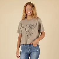 Floral Longhorn Crop Short Sleeve T-Shirt
