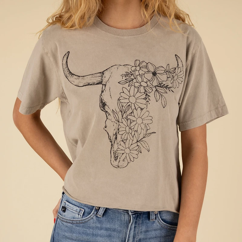 Floral Longhorn Crop Short Sleeve T-Shirt