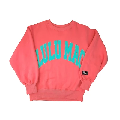 Youth Lulu Mac Puff Crewneck Sweatshirt Coral and Mint