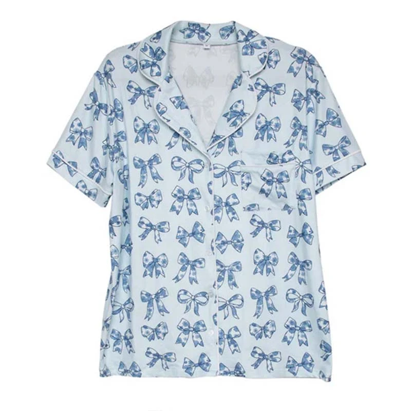 Blue Bows Pajama Top