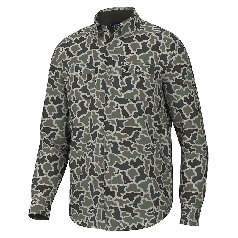 Dog and Moon Camo Button Down Shirt