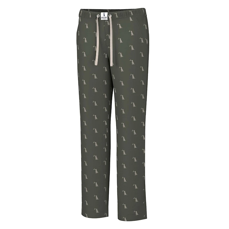 Men's Dark Olive Dog and Moon Pajama Pants