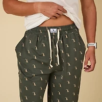 Men's Dark Olive Dog and Moon Pajama Pants