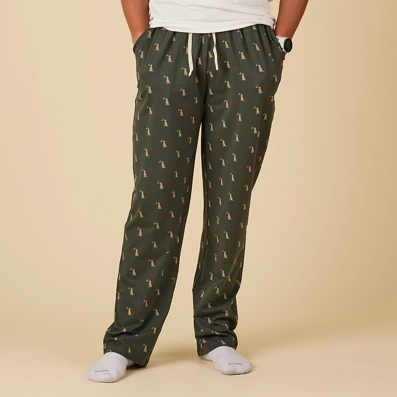Men's Dark Olive Dog and Moon Pajama Pants