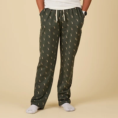 Men's Dark Olive Dog and Moon Pajama Pants