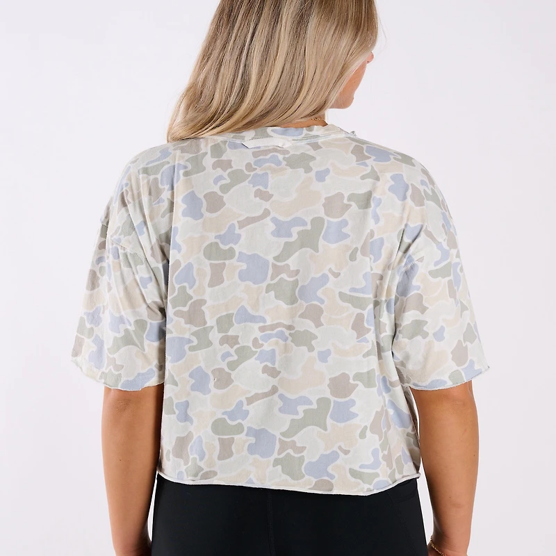 Short Sleeve Boxy Cropped Athletic Top Saltwater Forest Camo