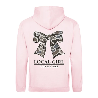 Local Girl Camo Bow Hoodie Baby Pink